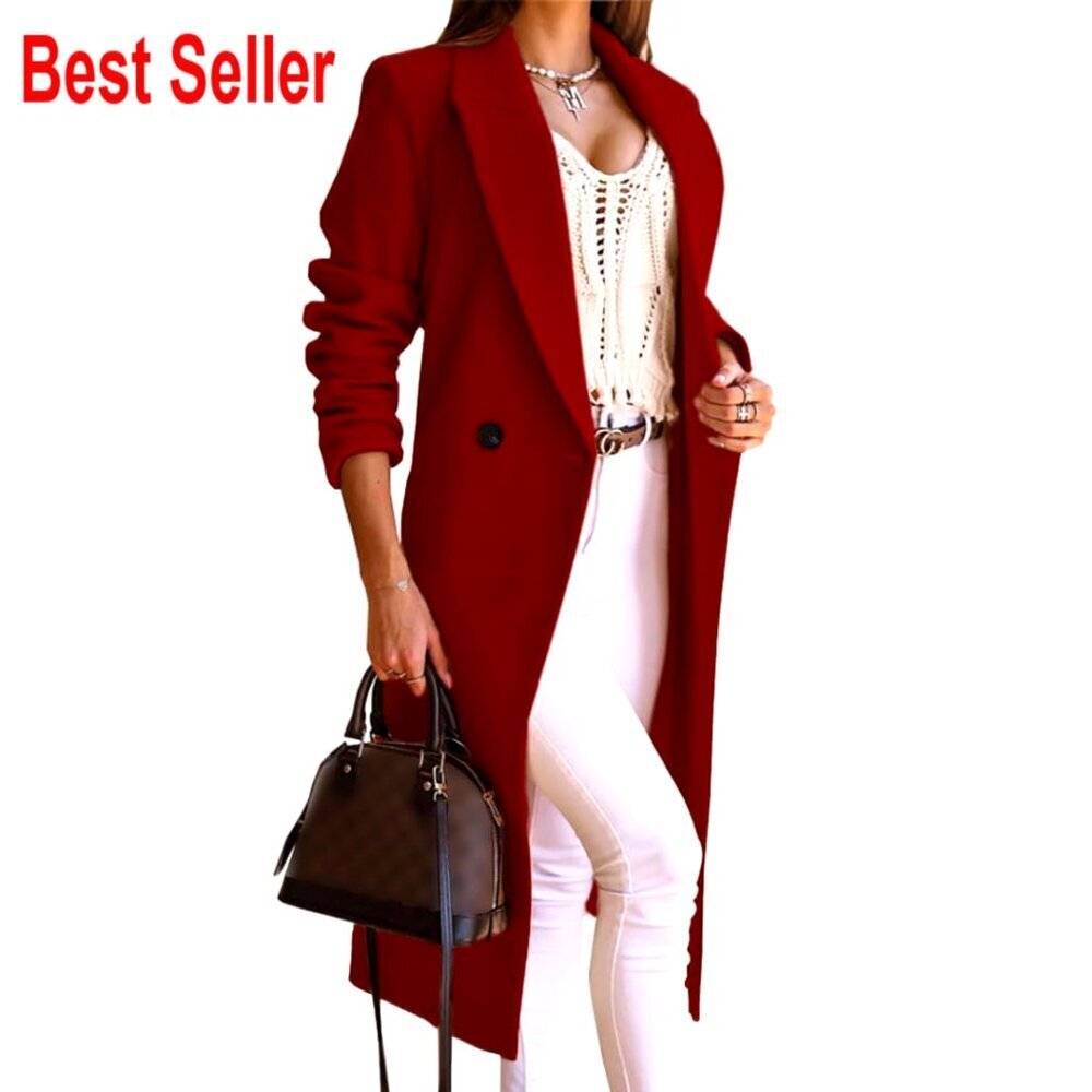 Long Wool Trench Coat Double Breasted Peacoat Slim Fit Elegant Classic Overcoat